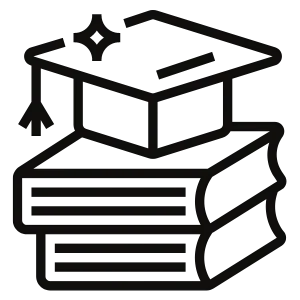 2 books with a graduation cap on top
