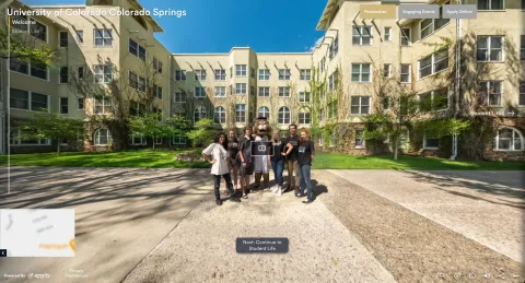 students posing for virtual tour photo