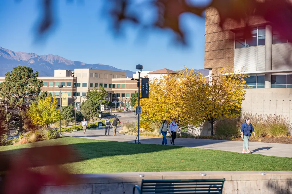 students walking on campus during fall semester